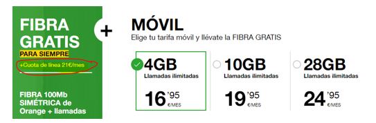 amena tarifas sin cuota de linea